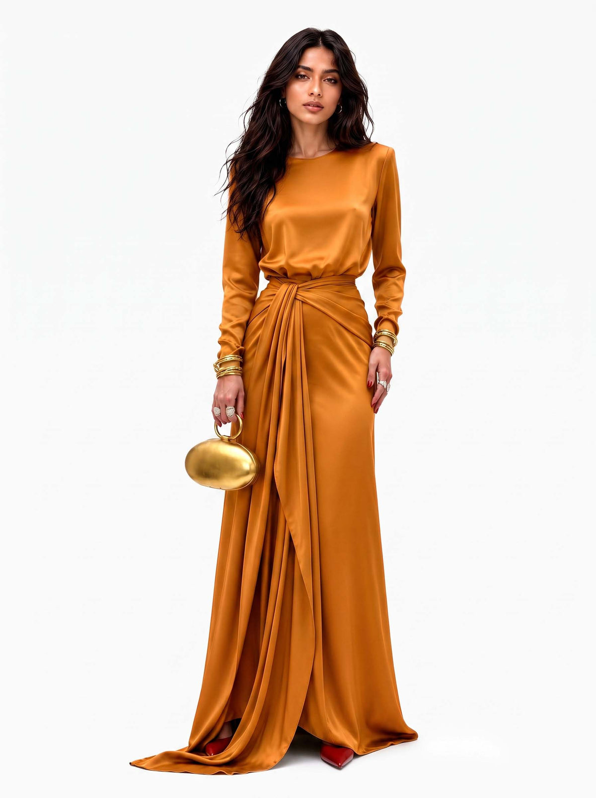Vestido largo de satén drapeado