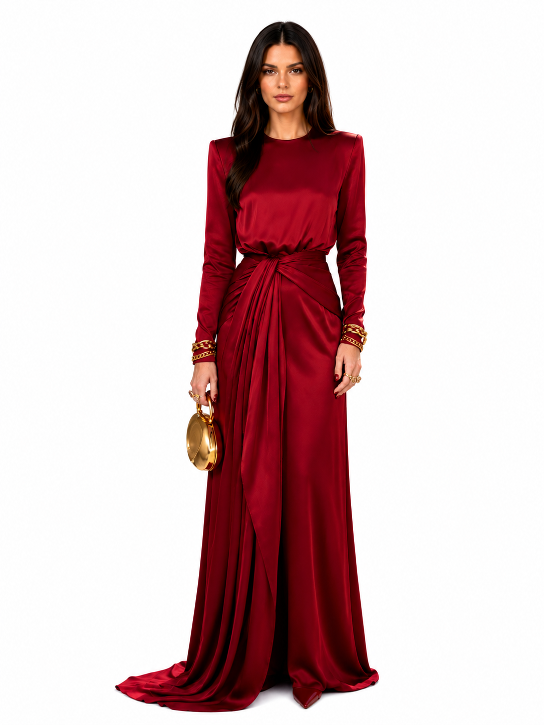 Vestido largo de satén drapeado