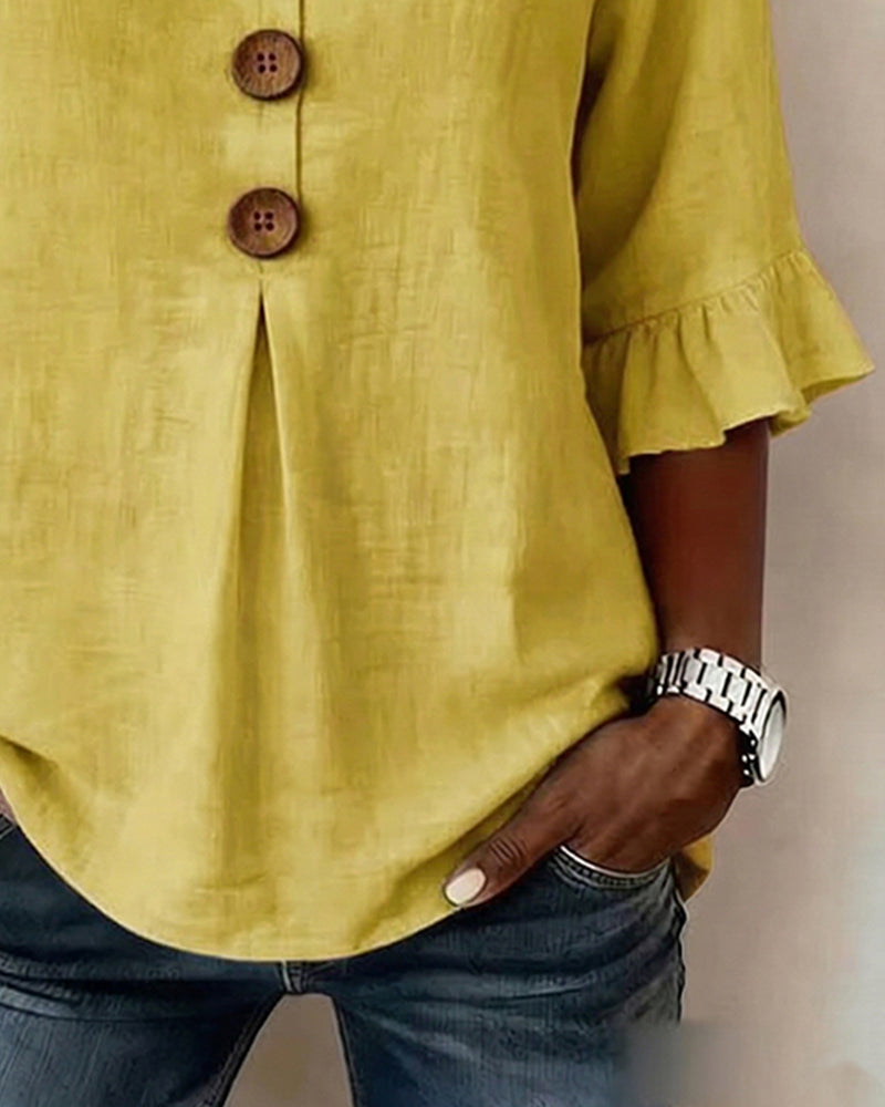 Sofía | Blusa de algodón y lino con botones efecto madera