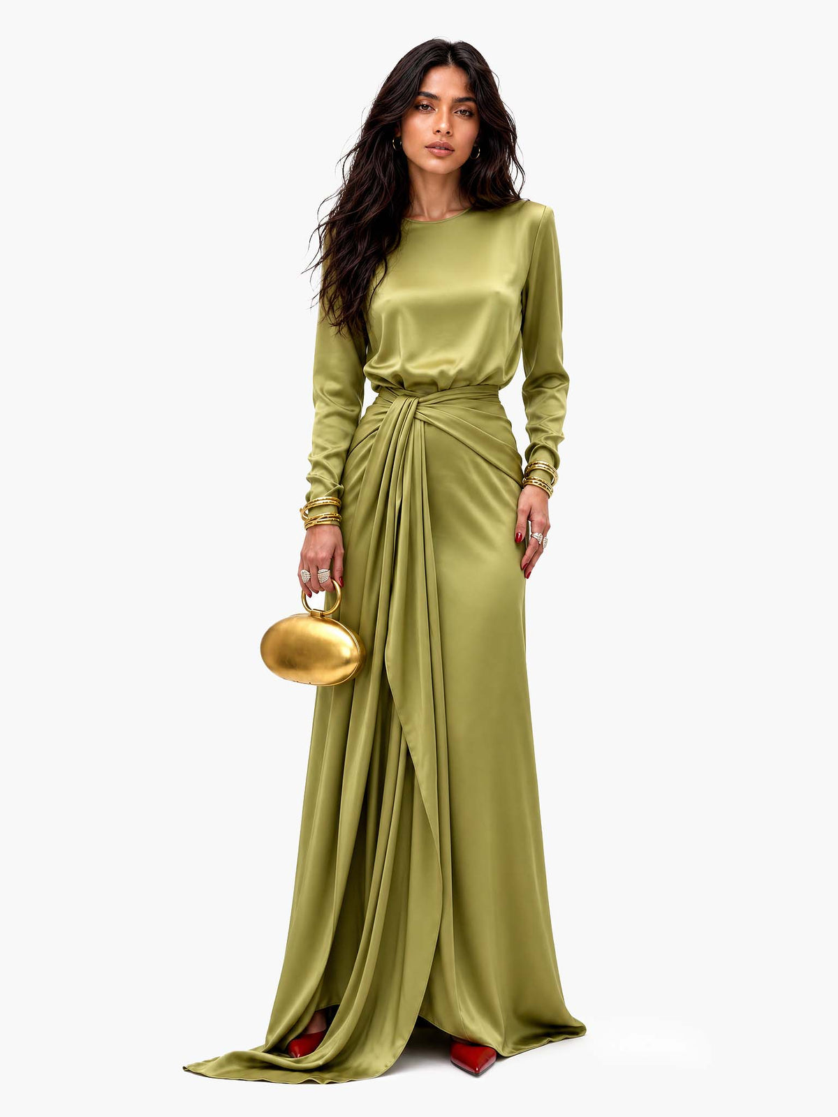Vestido largo de satén drapeado