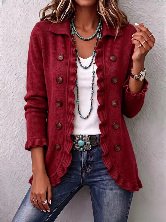 REAL | Chaqueta de punto rojo rubí con volantes