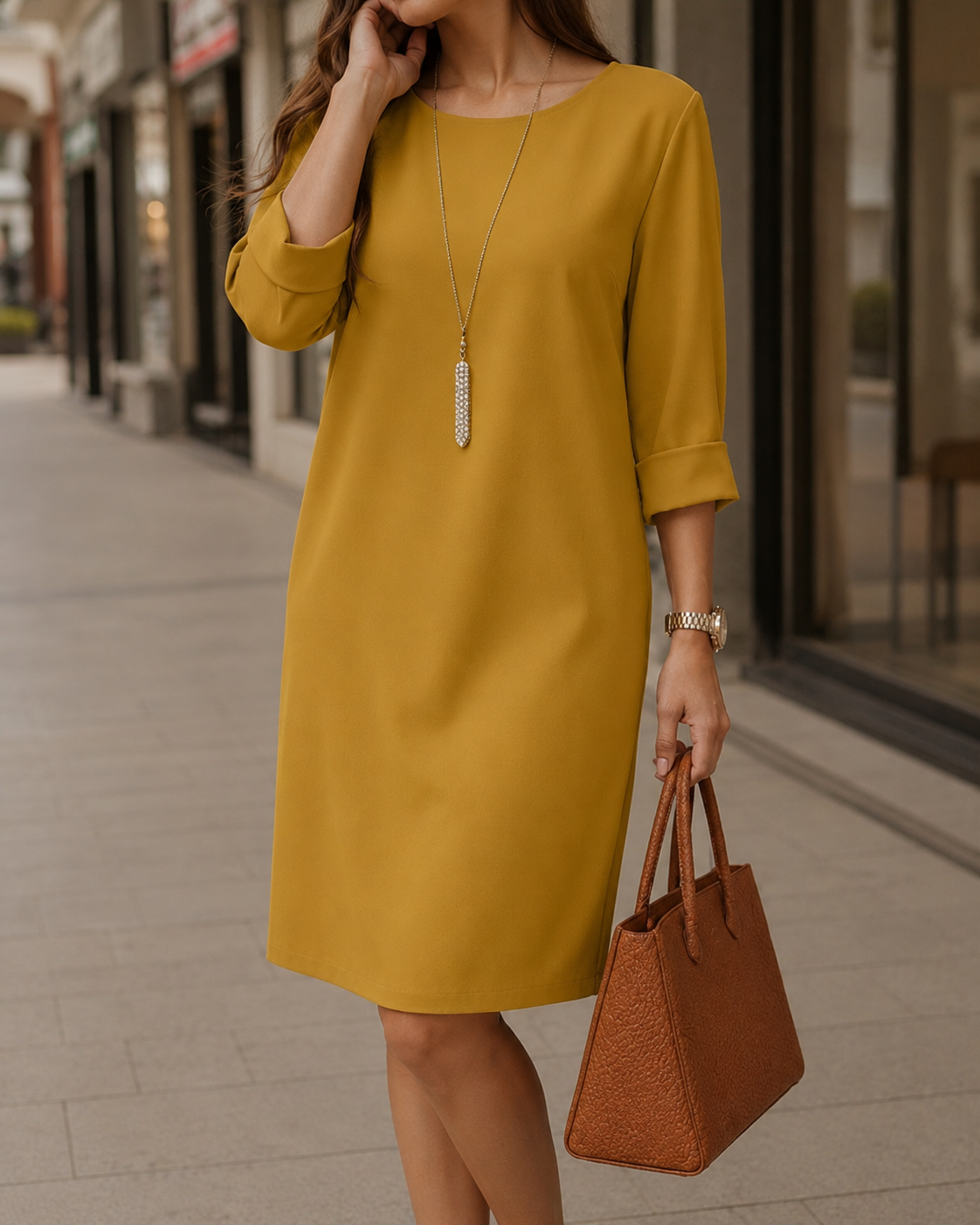 REAL | Vestido midi fluido efecto vientre plano