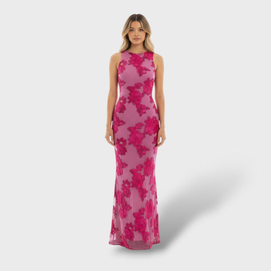 Vestido largo con bordado floral