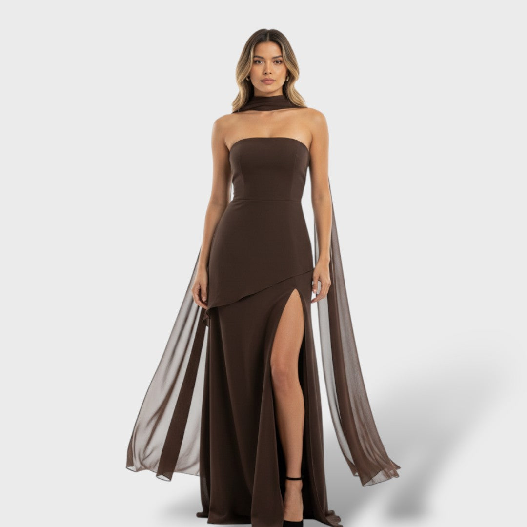 Vestido largo elegante con abertura