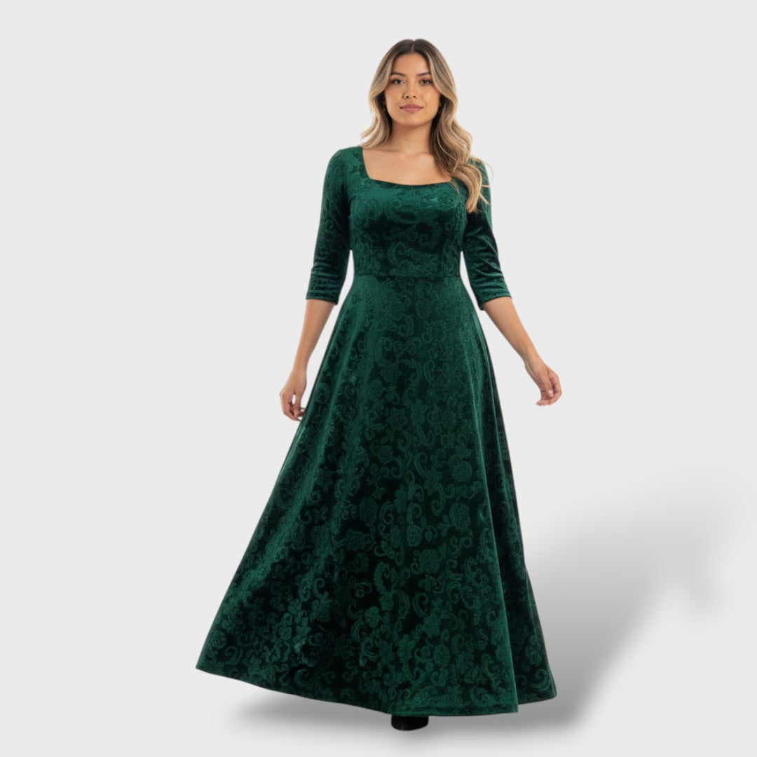 Vestido largo floral con escote cuadrado