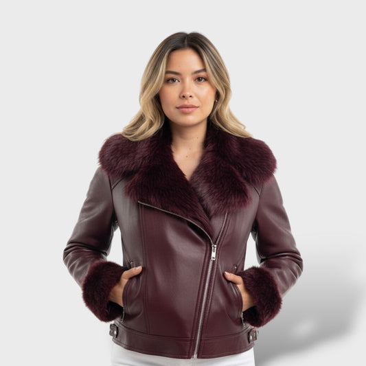 Chaqueta vintage con cuello de pelo sintético
