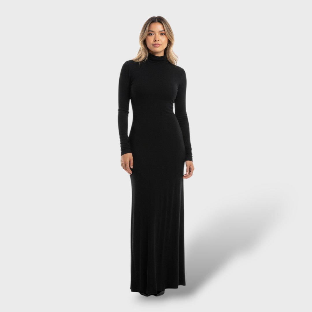 Vestido largo de cuello alto para mujer