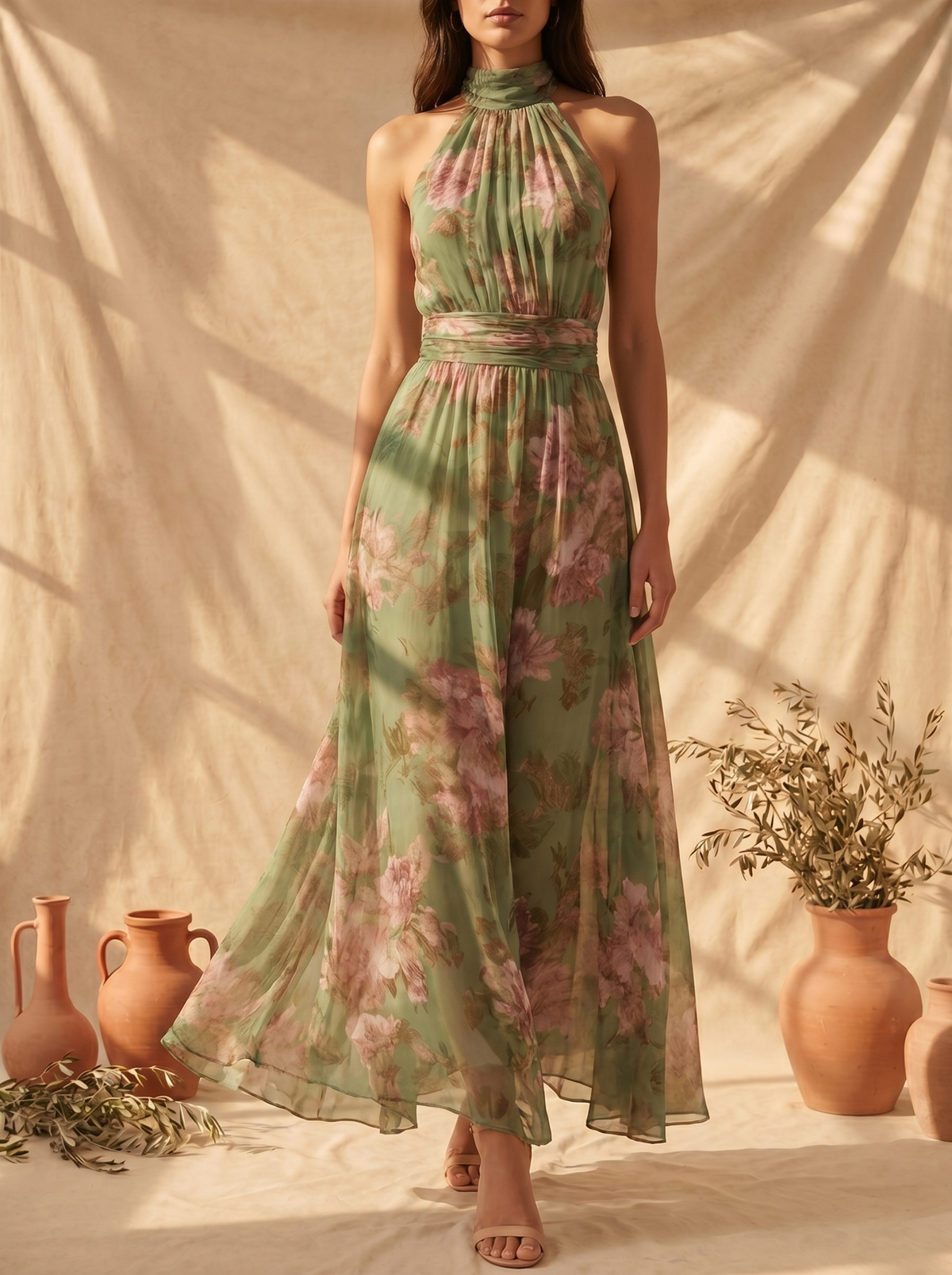 Lidia | Vestido largo floral halter