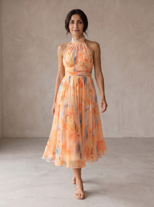 Aurora | Vestido halter con estampado acuarela