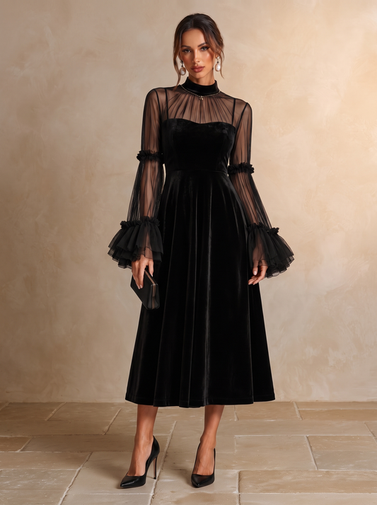 REAL | Vestido midi de terciopelo