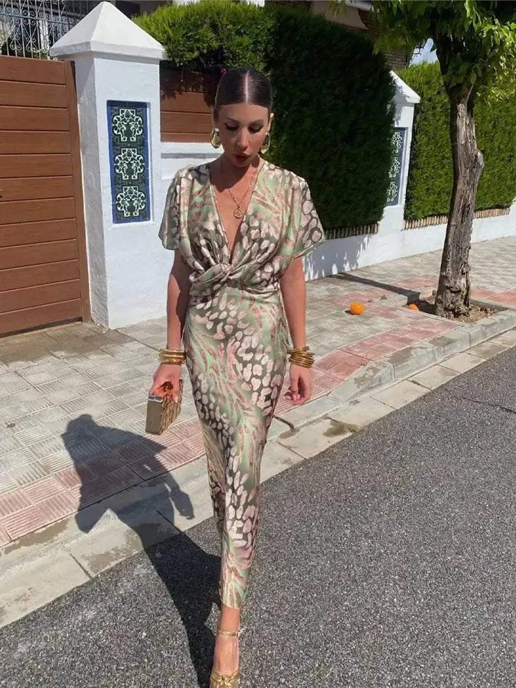 Higinia | Vestido midi estampado en tonos cobre