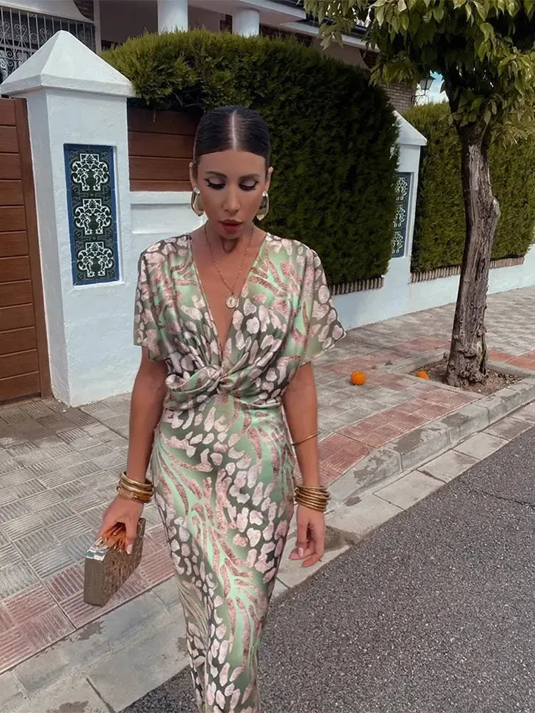 Higinia | Vestido midi estampado en tonos cobre