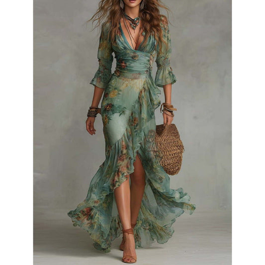 Cécile | Vestido cruzado de estampado acuarela