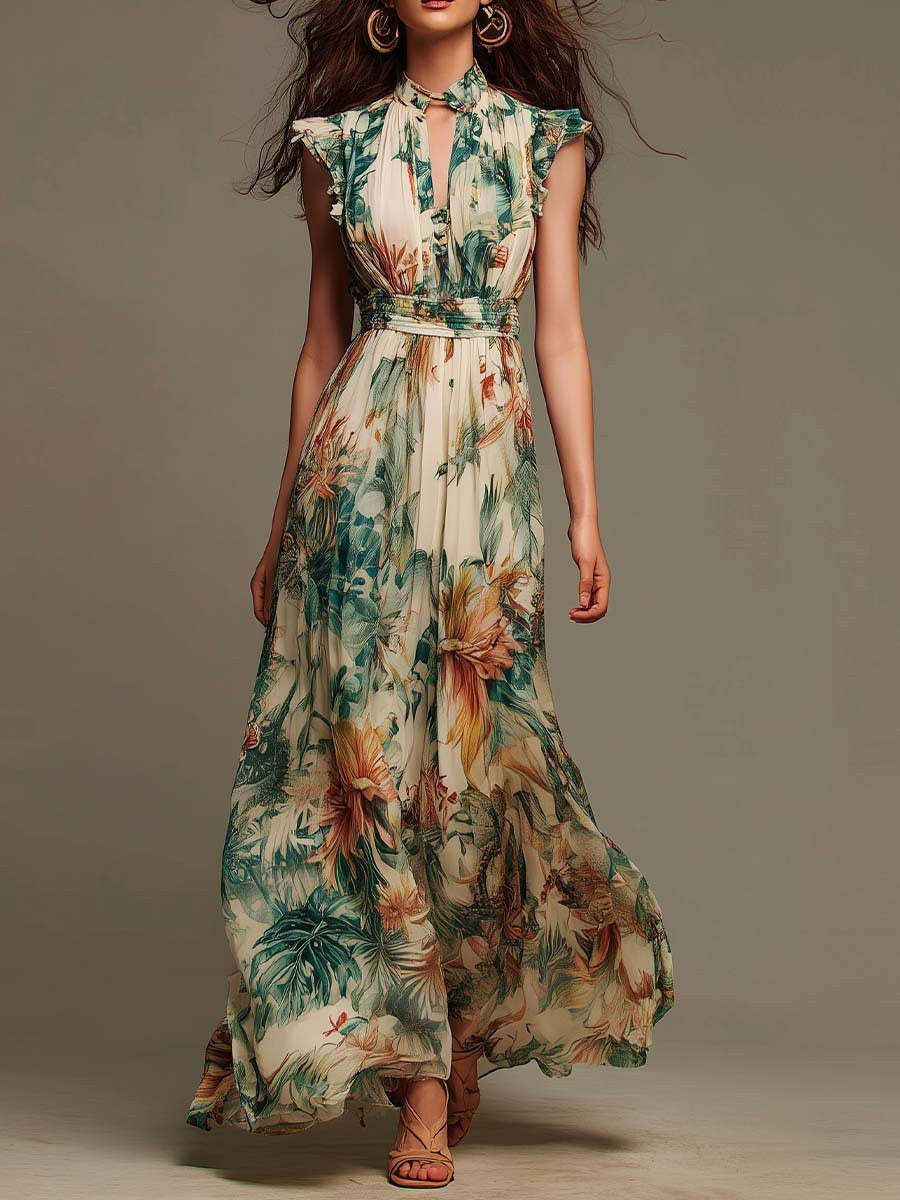 Mélanie | Vestido largo floral de chifón