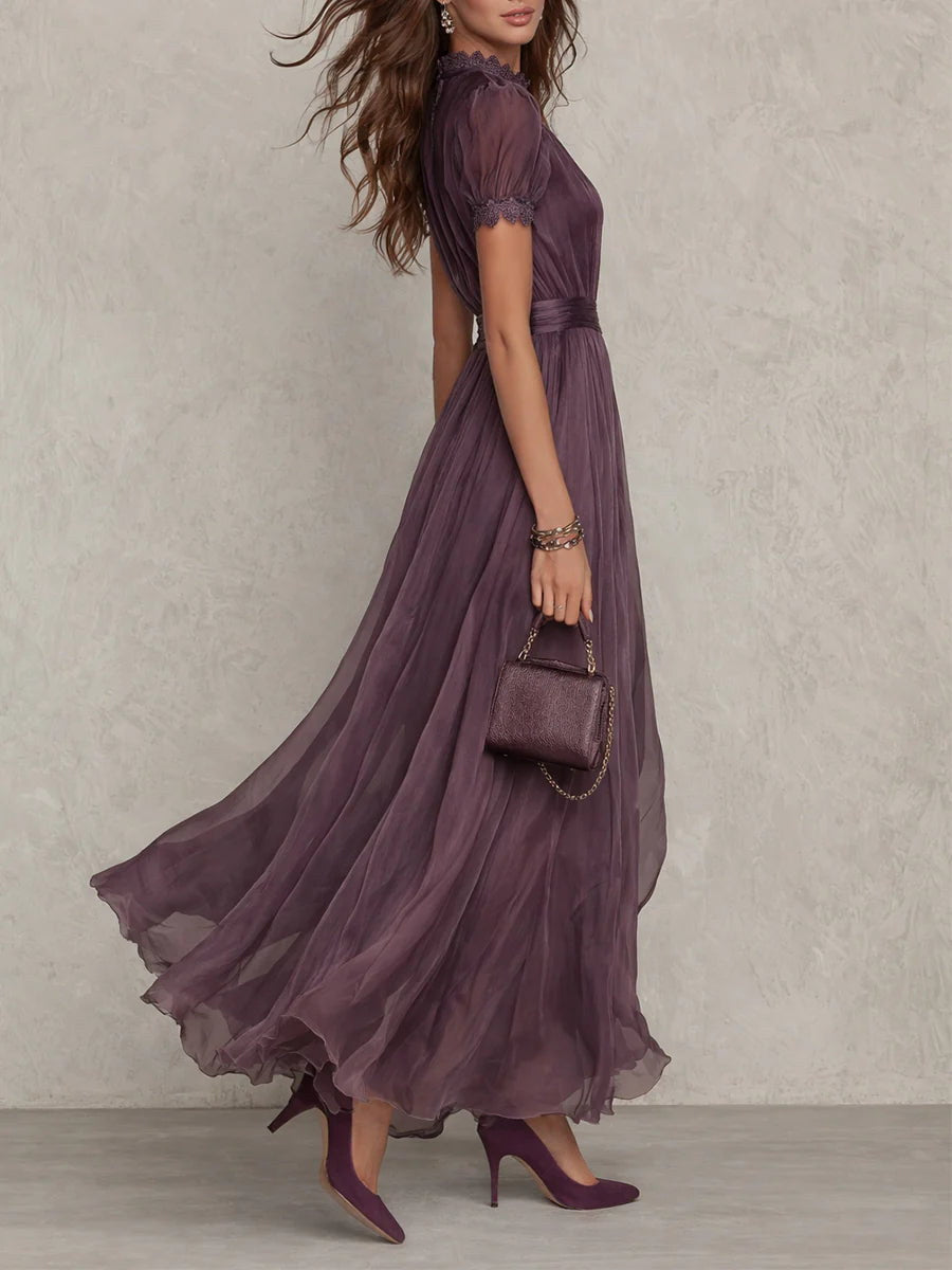REAL | Vestido largo de chifón con encaje