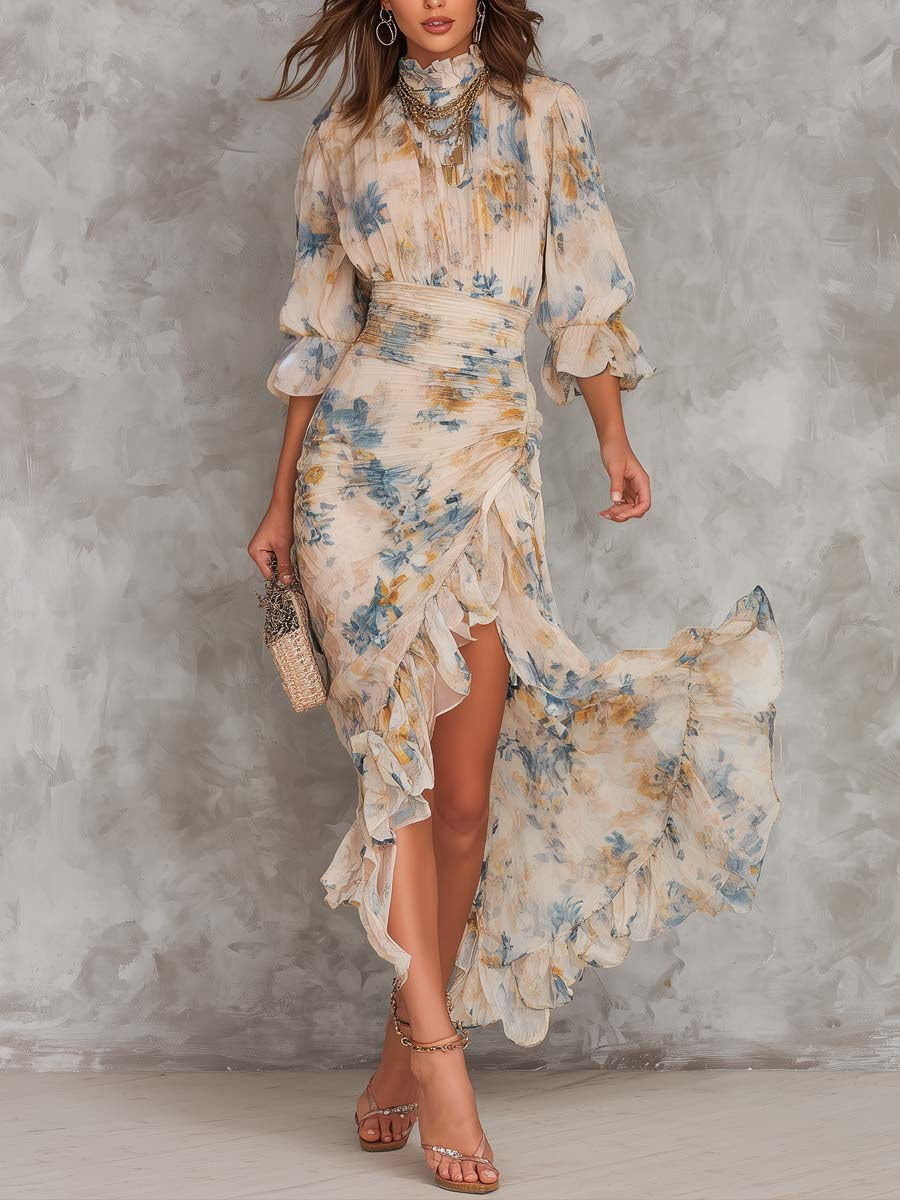 Romane | Vestido largo estampado de chifón