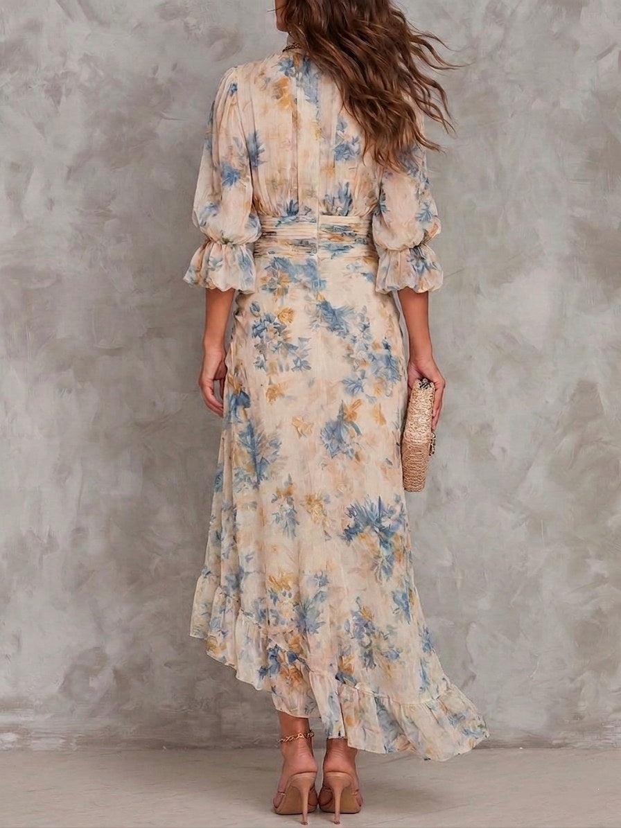 Romane | Vestido largo estampado de chifón