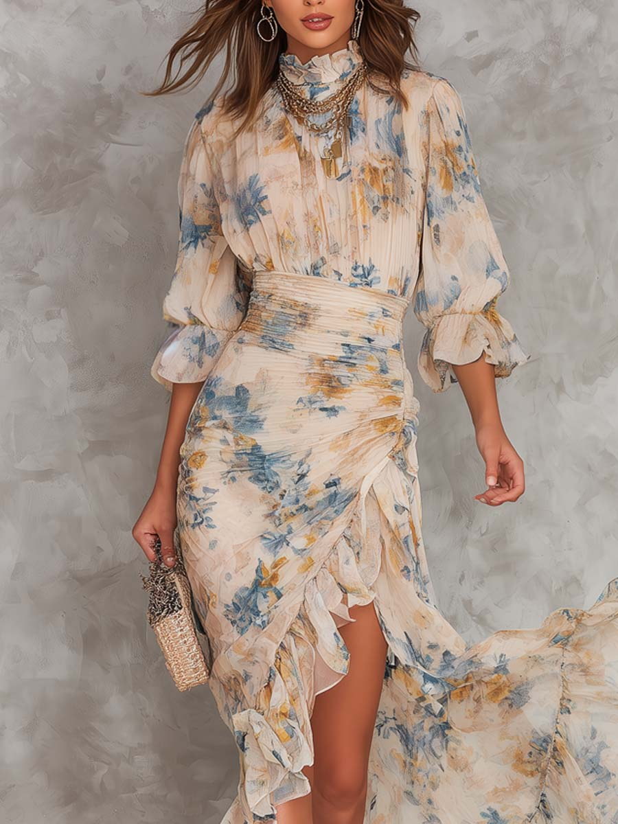 Romane | Vestido largo estampado de chifón