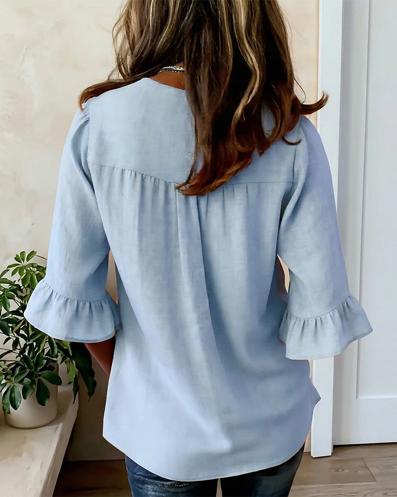 Sofía | Blusa de algodón y lino con botones efecto madera