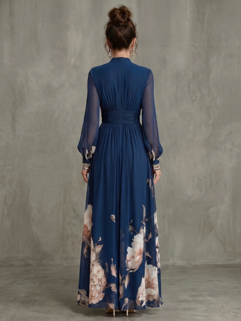Victoria | Vestido largo floral con mangas transparentes