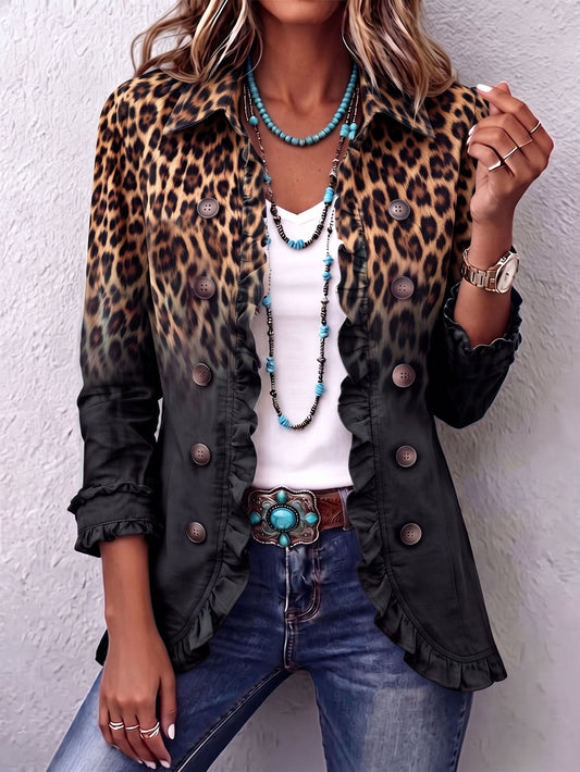REAL | Blazer negro de leopardo con volantes