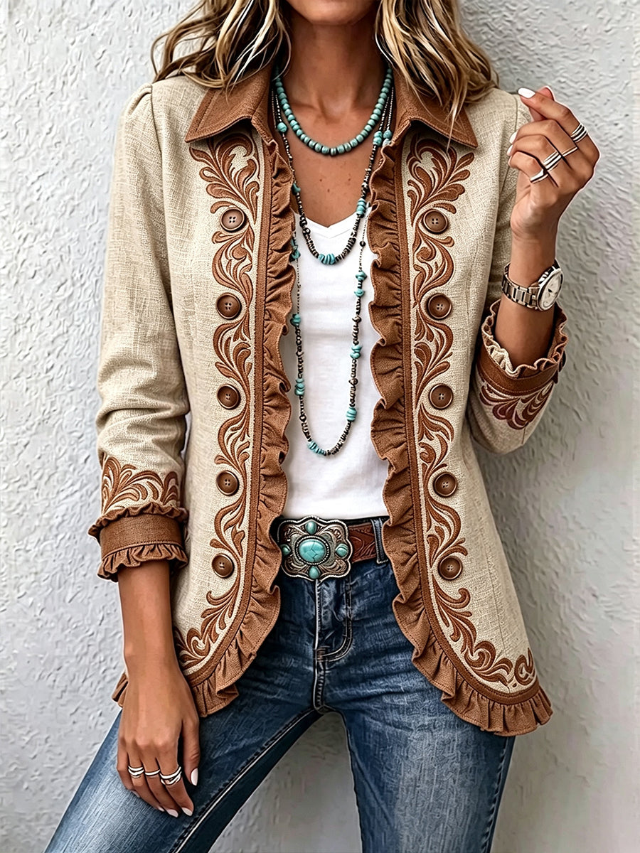 REAL | Chaqueta bordada de flores con volantes