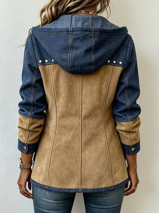 REAL | Chaqueta con capucha azul marino y camel