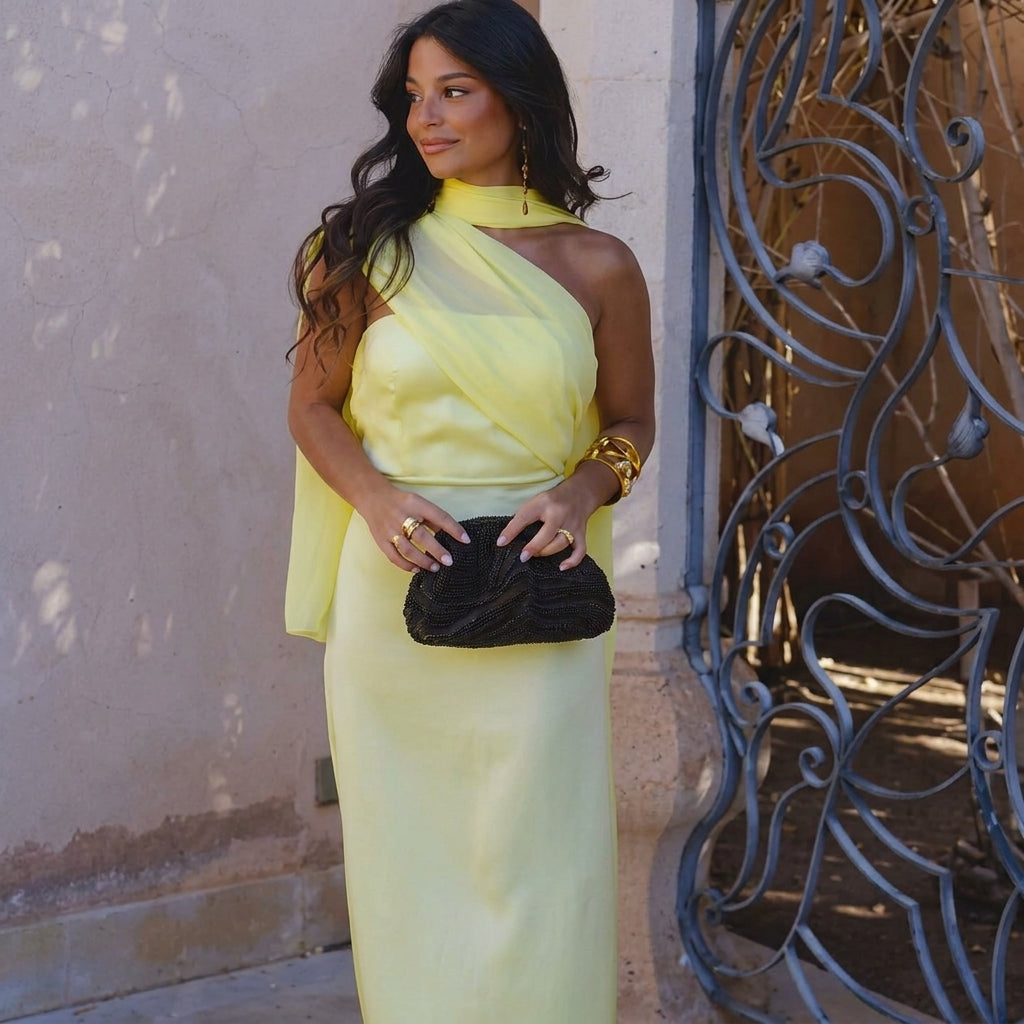 Aloe | Vestido asimétrico de escote cruzado